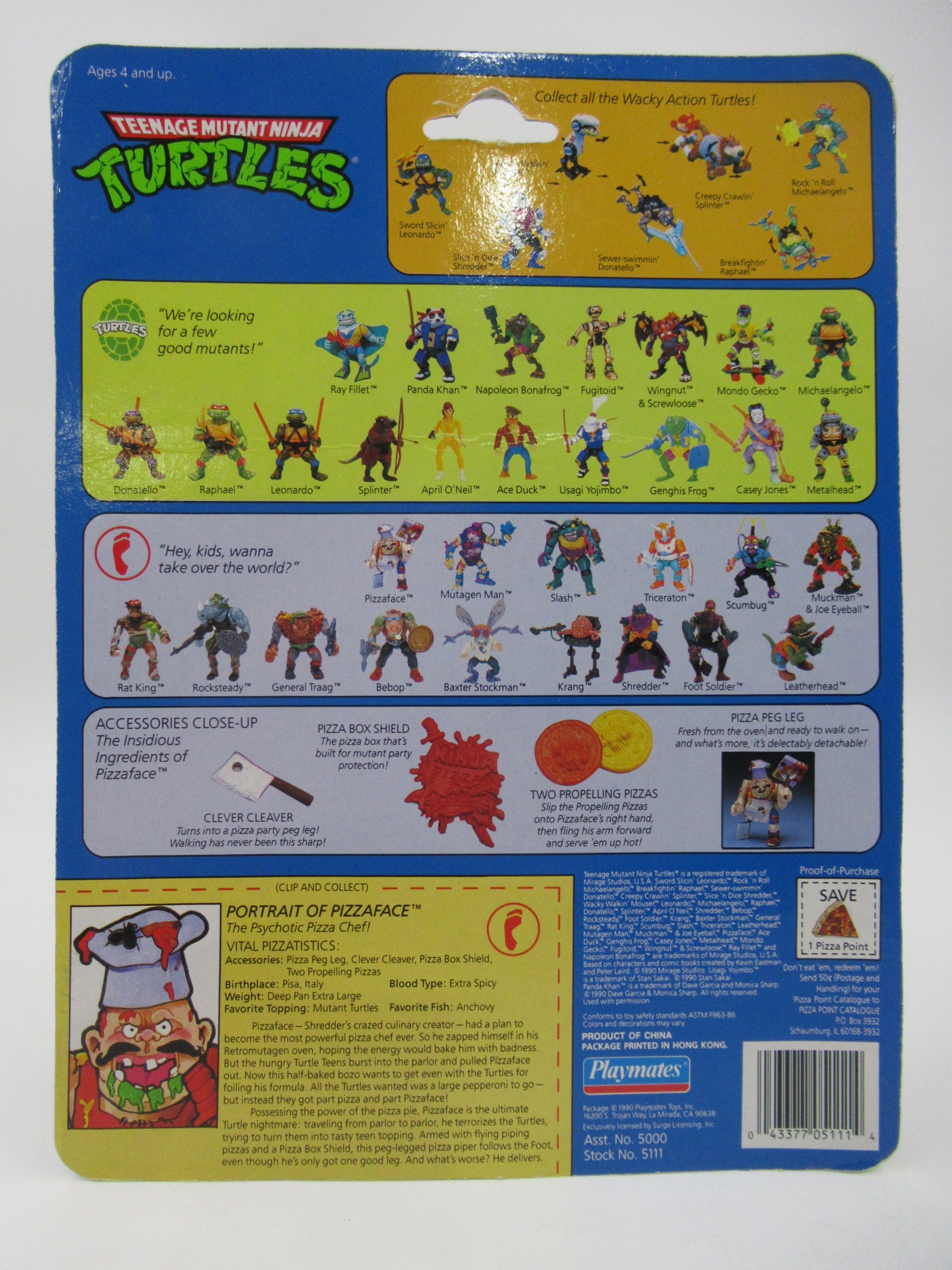 Teenage Mutant Ninja Turtles Pizzaface 4.5" Figure TMNTs - Playmates (1990)